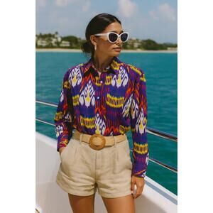 Polo Golf Ralph Lauren Button Down Shirt Lo Life Cotton 10 Purple Patterned Ikat